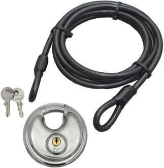 Staalkabel met 90mm discusslot - 10 m x 8 mm kabel - geplastificeerd - kabelslot voor fiets/scooter