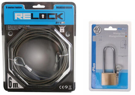 Staalkabel PVC coated 6 m met hangslot lange beugel 40 mm