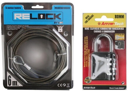 Staalkabel PVC coated 6 m met stalen hangslot 40 mm