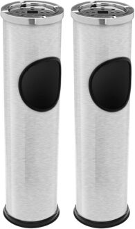 Staande asbak - 2x - zilver - 56 cm - RVS - met afvalbakje - Terrasasbak