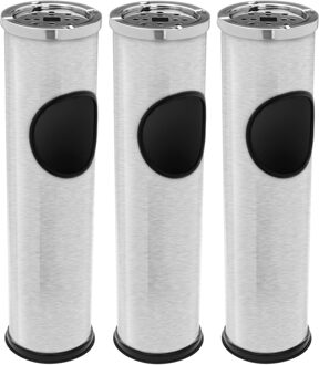 Staande asbak - 3x - zilver - 56 cm - RVS - met afvalbakje - Terrasasbak