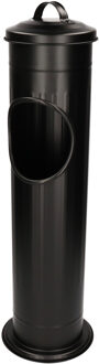 Staande asbak met afvalbakje - en deksel - zwart - 17 x 60 cm - voor buiten