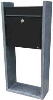 Staande Brievenbus Annapurna - Blauwe Hardsteen En Staal - Zwart - 47x105x21cm