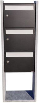 Staande Brievenbus Palermo Triple - Natuursteen En Staal - Zwart, Blauw En Grijs - 46x162x18cm