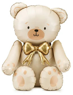 Staande Folieballon Teddybeer Creme Goud (75x84cm)