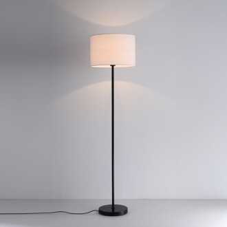 Staande lamp Lenyro bianco nero - E27-fitting - IP20 voor binnen - Linnen kap - Metaal frame - Wit en zwart
