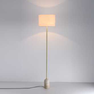 Staande lamp Valira travertino - E27-fitting - 25W - IP20 voor binnen - Kap van linnen - Voet van travertin Beige