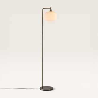 Staande lamp Virello bianco angolo l - Luxe booglamp die een bol van geribbeld wit glas draagt - Zonder lichtbron Goud