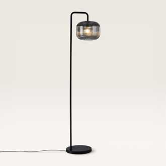 Staande lamp Virello vetro fumé angolo l - Luxe booglamp die een bol van geribbeld rookglas draagt - Zonder lichtbron Zwart
