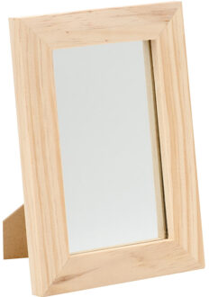 Staande spiegel - 13,5 x 19,5 cm - hout - blanco - DIY hobby/knutselmateriaal
