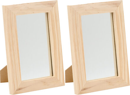 Staande spiegel - 2x - 13,5 x 19,5 cm - hout - blanco - DIY hobby/knutselmateriaal