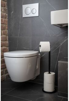 Staande Toiletrolhouder - Staal - Vrijstaand - Met Reserverolhouder - Zwart Mat
