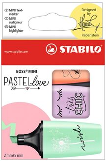 Stabilo Boss Mini Pastellove - 3er Pack-Delicate Turks, Roze Rouge, Hint Van Mintgroen Tekst Marker 3 kleur( 07-03-47)