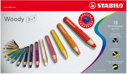 STABILO Kleurpotloden STABILO Woody 880/18 set a 18 kleuren met puntenslijper