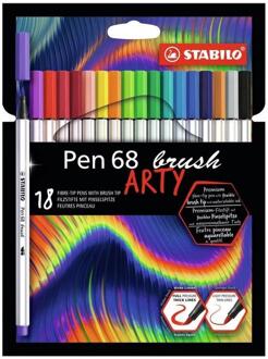 STABILO pen 68 brush ARTY, etui van 18 stuks, assorti Multikleur