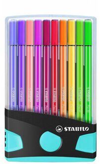 STABILO Pen 68 brush, ColorParade, blauw-grijze doos, 20 stuks in geassorteerde kleuren Multikleur