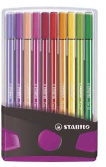 STABILO Viltstift STABILO Pen 68 ColorParade antraciet/roze etui a 20 kleuren