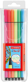 STABILO Viltstift STABILO Pen 68 fluor etui a 6 kleuren