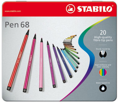 STABILO Viltstiften Stabilo pen 68 metalen doos - 20 stuks - Viltstift Stabilo Multikleur