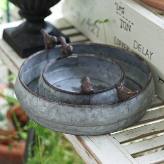 Stack 2 Stuks Retro Vintage Gegalvaniseerd Zink Pot Planter Container