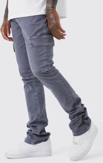 Stacked Flared Overdye Skinny Fit Cargo Broek, Charcoal - 32