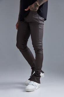 Stacked Skinny Jeans Met Coating Met Zoom Rits, Dark Brown - 30L