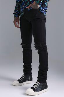 Stacked Stretch Skinny Jeans Met Gescheurde Knieën, Washed Black - 30