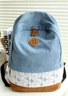 Stacy tas vrouwen canvas rugzak meisje kant bag vrouw canvas lady casual rugzak student schooltassen Blauw