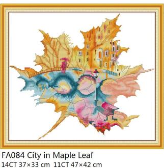 Stad In Maple Leaf Kruissteek Patronen Gedrukt Op Canvas 14ct 11ct Handwerken Dmc Diy Kruissteek Borduren Kit Set ambachten 14CT wit Cloth