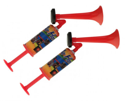 Stadion toeter/luchthoorn met handpomp - 2x - op luchtdruk - 40 cm