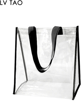 Stadium Approved Clear Bag Transparent Vinyl PVC Tote Bag Long Shoulder Utility Handbag for Work,School,Outdoor,Beach,Shopping