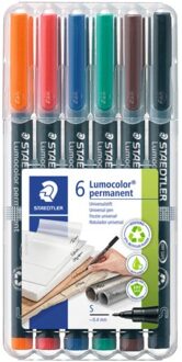 Staedtler Viltstift Staedtler Lumocolor 313 permanent S set a 6 stuks assorti Zwart