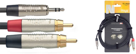 Stagg NYC1,5-MPS2CMR Y-kabel Deluxe 3,5mm jack M naar RCA M 1,5m