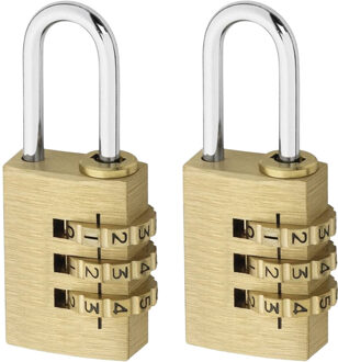 Stahlex Hangslot - 2x - messing - stalen beugel - 3-cijferig cijferslot