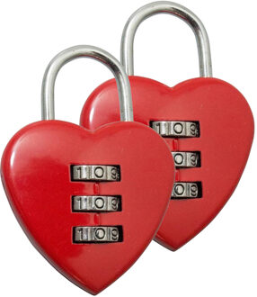 Stahlex Hangslot - 2x - rood - metaal - 38 mm - hartvormig 3-cijferig cijferslot