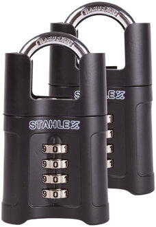 Stahlex Hangslot - 2x - zwart - metaal - 50 mm - 4-cijferig - cijferslot