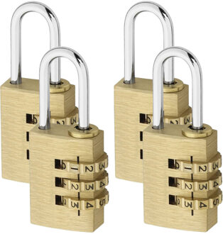 Stahlex Hangslot - 4x - messing - stalen beugel - 3-cijferig cijferslot