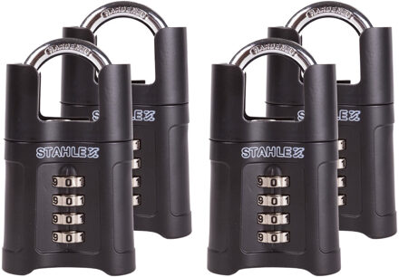 Stahlex Hangslot - 4x - zwart - metaal - 50 mm - 4-cijferig - cijferslot