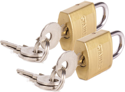 Stahlex Hangslot met 3 sleutels - 2x - 20 mm - messing - kofferslot