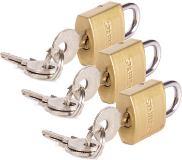 Stahlex Hangslot met 3 sleutels - 3x - 20 mm - messing - kofferslot