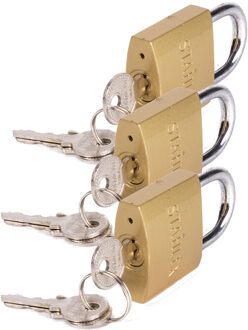 Stahlex Hangslot met 3 sleutels - 3x - 38 mm - messing - kofferslot