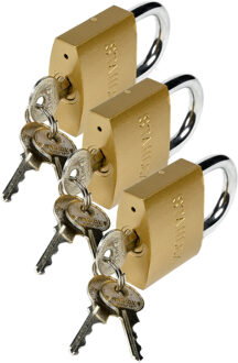 Stahlex Hangslot met 3 sleutels - 3x - 50 mm - messing - kofferslot