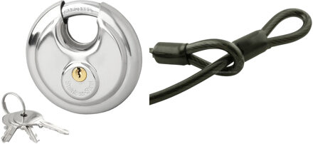 Stahlex Staalkabel met 90mm discusslot - 3m kabel - geplastificeerd - extra dik 20mm - kabelslot