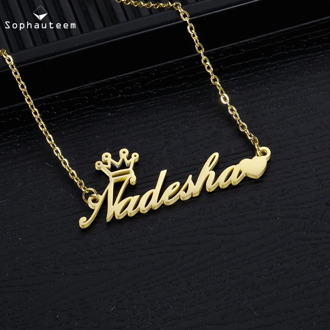 Stainless Steel Crown Shape Custom Name Necklace for Women Gift 18 Font Style подвеска Personalized Letter Pendant Necklaces