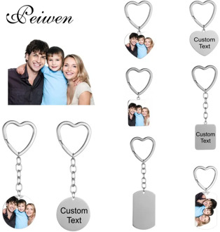Stainless Steel Custom Photo Name Date KeyChain Personalized DIY Engrave Round ID Dog Tag Heart Key Ring Charm Pendant Key Chain