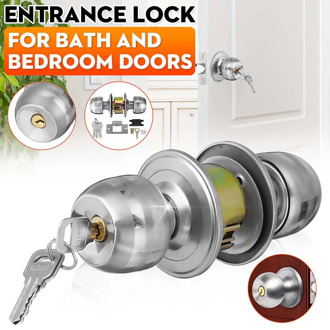 Stainless Steel Entrance Round Internal Door Lock Entrance Passage Entry Keyed Door Knobs Handle 3 Keys Bedroom Bathroom
