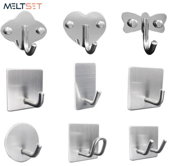 Stainless Steel Hooks Self Adhesive Wall Door Hook Kitchen Bathroom Towel Holder Hooks Key Hanger Rack Multi-function Organizer