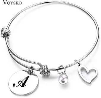 Stainless Steel Initial Alphabet Bracelets & Bangles For Women Charms Tag Letter Bracelets Jewelry Bangle For Valentines Gift