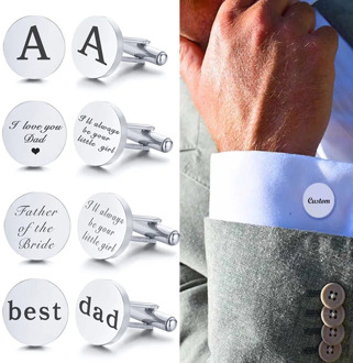 Stainless Steel Men's Cufflinks Custom Wedding Date Shirt Cuff Button Round Clip Llink Personalized Best Man Dad Husbands Gifts