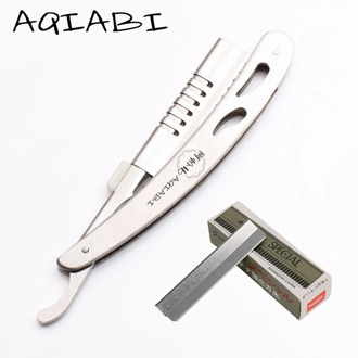 Stainless Steel Salon Sharp Barber Razor Blade Hair Cut Razors Cutting Thinning Knife Hairdresser Tool 1Pcs + 10 Blades A6103